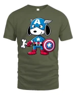Superhero Dog Cartoon T-Shirt Funny Comic Hero Pup Tee - military green t-shirt on white background