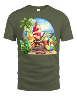 Tropical Beach Vacation T-Shirt Summer Surf Paradise Graphic Tee - military green t-shirt on white background