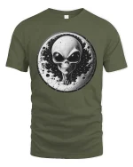 Alien Moon Graphic T-Shirt Cosmic UFO Space Sci-Fi Tee - military green t-shirt on white background
