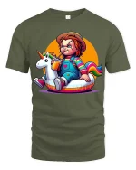 Cute Horror Doll Unicorn Float T-Shirt Funny Dark Humor Tee - military green t-shirt on white background