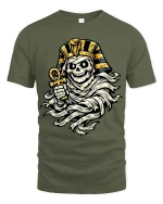 Pharaoh Skull Mummy T-Shirt Egyptian Horror Graphic Tee - military green t-shirt on white background