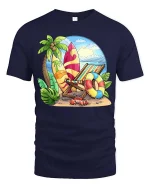 Tropical Beach Vacation T-Shirt Summer Surf Paradise Graphic Tee - navy t-shirt on white background