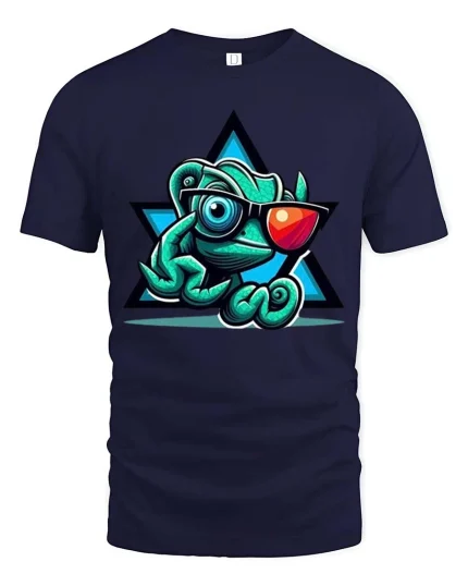 Cool Chameleon Sunglasses T-Shirt Funny Lizard Graphic Tee - navy t-shirt on white background