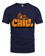 Chill Sleeping Bear T-Shirt Cute Relaxing Mood Graphic Tee - navy t-shirt on white background