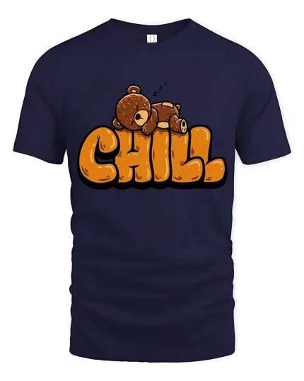 Chill Sleeping Bear T-Shirt Cute Relaxing Mood Graphic Tee - navy t-shirt on white background