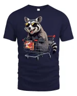 Cool Raccoon Shopping Cart T-Shirt Funny Trash Panda Tee - navy t-shirt on white background
