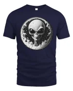 Alien Moon Graphic T-Shirt Cosmic UFO Space Sci-Fi Tee - navy t-shirt on white background