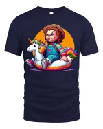 Cute Horror Doll Unicorn Float T-Shirt Funny Dark Humor Tee - navy t-shirt on white background