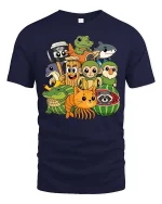 Cute Animal Friends Cartoon T-Shirt Funny Kids Style Graphic Tee - navy t-shirt on white background