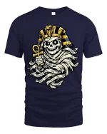 Pharaoh Skull Mummy T-Shirt Egyptian Horror Graphic Tee - navy t-shirt on white background