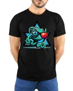 Cool Chameleon Sunglasses T-Shirt Funny Lizard Graphic Tee - model wearing black tee with hands behind back