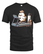 Funny Chicken Workout Gym Fitness Cartoon T-Shirt Tee - black t-shirt on white background