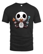 Cute Halloween Skeleton Baby Pumpkin Training T-Shirt Tee - black t-shirt on white background