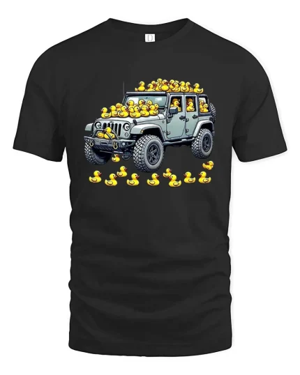 Funny Jeep Rubber Duck Offroad Driver T-Shirt Graphic Tee - black t-shirt on white background