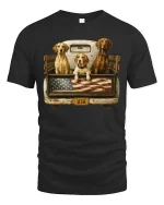 Patriotic Hunting Dogs USA Flag Truck Bed T-Shirt Tee - black t-shirt on white background
