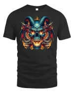 Demonic Skull Dragon Flames Gothic Horror T-Shirt Tee - black t-shirt on white background