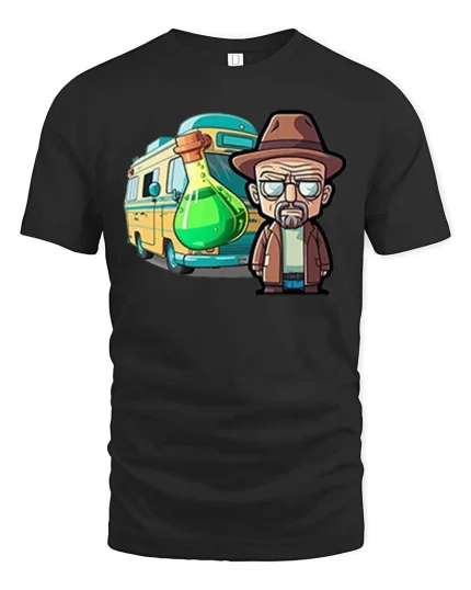 Funny Chemistry RV Cartoon Science Teacher T-Shirt Tee - black t-shirt on white background