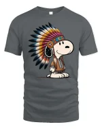 Cute Dog Native American Headdress Cartoon T-Shirt Tee - gray t-shirt on white background