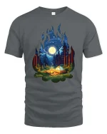 Moonlight Forest Camping Campfire Nature T-Shirt Graphic Tee - gray t-shirt on white background