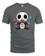 Cute Halloween Skeleton Baby Pumpkin Training T-Shirt Tee - gray t-shirt on white background