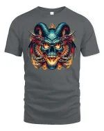Demonic Skull Dragon Flames Gothic Horror T-Shirt Tee - gray t-shirt on white background