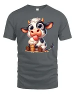 Cute Cow Eating Ice Cream Funny Farm Animal T-Shirt Tee - gray t-shirt on white background