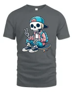 Cool Skeleton Skateboard Street Style Funny T-Shirt Tee - gray t-shirt on white background