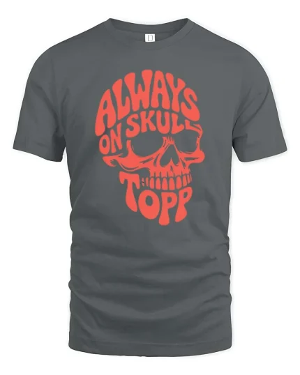Always On Skull Top Funny Skeleton Graphic T-Shirt Tee - gray t-shirt on white background