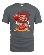 Funny Caveman Meat Cartoon Prehistoric Humor T-Shirt Tee - gray t-shirt on white background