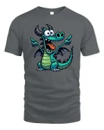 Funny Cartoon Dragon Cute Fantasy Creature T-Shirt Tee - gray t-shirt on white background