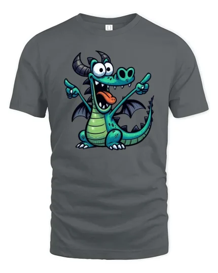 Funny Cartoon Dragon Cute Fantasy Creature T-Shirt Tee - gray t-shirt on white background