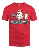 Funny Chicken Workout Gym Fitness Cartoon T-Shirt Tee - red t-shirt on white background