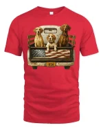 Patriotic Hunting Dogs USA Flag Truck Bed T-Shirt Tee - red t-shirt on white background