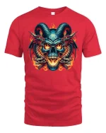 Demonic Skull Dragon Flames Gothic Horror T-Shirt Tee - red t-shirt on white background