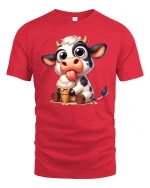 Cute Cow Eating Ice Cream Funny Farm Animal T-Shirt Tee - red t-shirt on white background