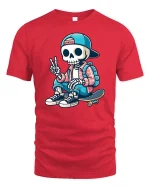 Cool Skeleton Skateboard Street Style Funny T-Shirt Tee - red t-shirt on white background