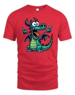 Funny Cartoon Dragon Cute Fantasy Creature T-Shirt Tee - red t-shirt on white background