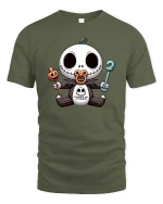 Cute Halloween Skeleton Baby Pumpkin Training T-Shirt Tee - military green t-shirt on white background