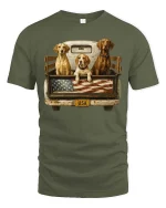 Patriotic Hunting Dogs USA Flag Truck Bed T-Shirt Tee - military green t-shirt on white background