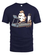 Funny Chicken Workout Gym Fitness Cartoon T-Shirt Tee - navy t-shirt on white background