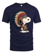 Cute Dog Native American Headdress Cartoon T-Shirt Tee - navy t-shirt on white background