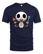 Cute Halloween Skeleton Baby Pumpkin Training T-Shirt Tee - navy t-shirt on white background