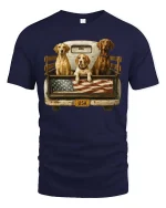 Patriotic Hunting Dogs USA Flag Truck Bed T-Shirt Tee - navy t-shirt on white background