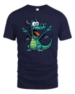 Funny Cartoon Dragon Cute Fantasy Creature T-Shirt Tee - navy t-shirt on white background