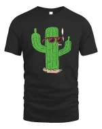 Cool Smoking Cactus T-Shirt Funny Desert Cartoon Graphic Tee - black t-shirt on white background