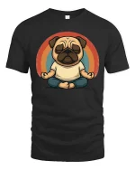 Funny Meditating Pug T-Shirt Cute Yoga Dog Retro Graphic - black t-shirt on white background