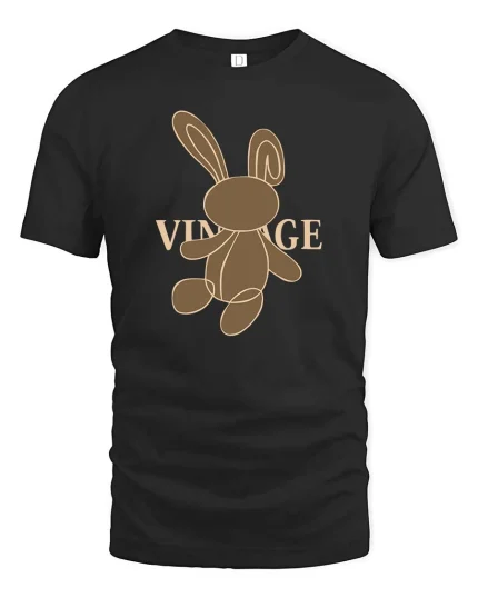 Vintage Bunny T-Shirt Retro Minimalist Rabbit Graphic Tee - black t-shirt on white background