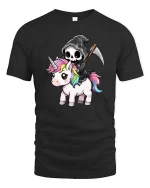 Funny Grim Reaper Unicorn T-Shirt Cute Dark Fantasy Tee - black t-shirt on white background