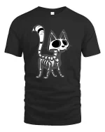 Funny Skeleton Cat T-Shirt Cute Gothic Halloween Graphic - black t-shirt on white background