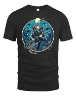 Vintage Deep Sea Diver T-Shirt Underwater Ocean Graphic Tee - black t-shirt on white background